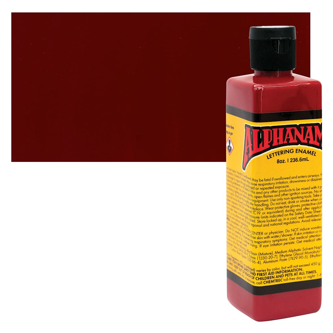 Open in modal - Alpha6 Alphanamel Lettering Enamel - Dark Red, 236.6 ml - Bottle and Swatch