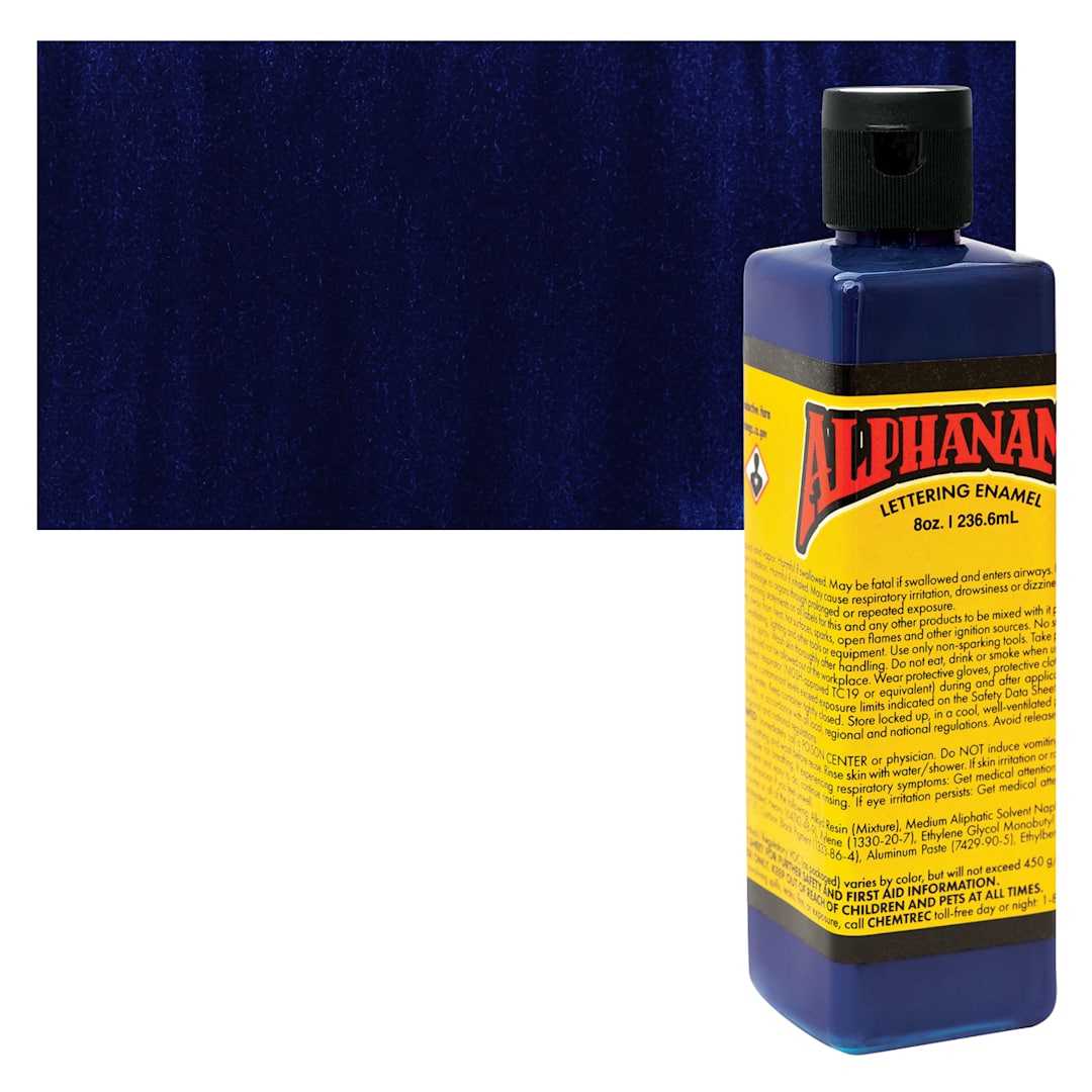 Open in modal - Alpha6 Alphanamel Lettering Enamel - Meyers Dark Blue, 236.6 ml - Bottle and Swatch