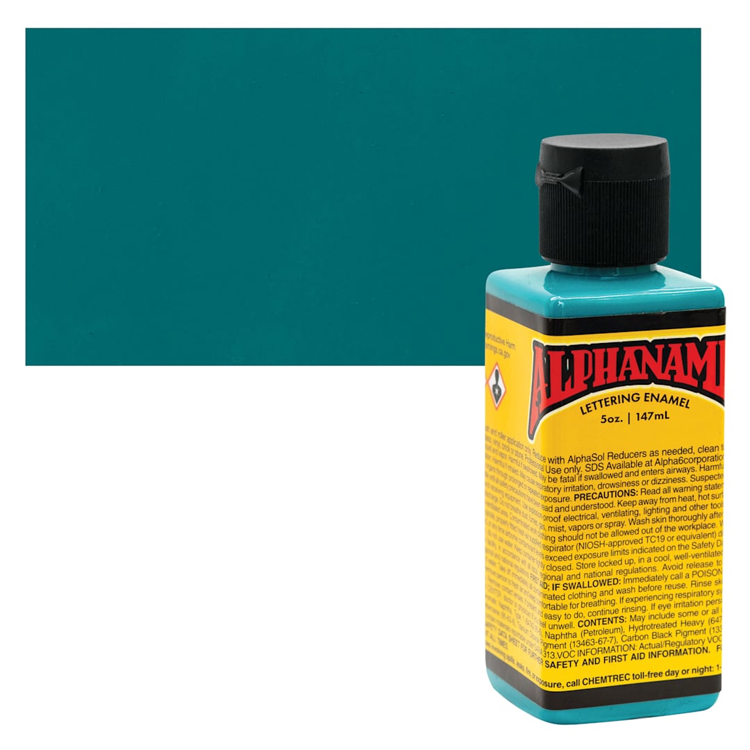 Open in modal - Alpha6 Alphanamel Lettering Enamel - Bright Teal, 147 ml - Bottle and Swatch