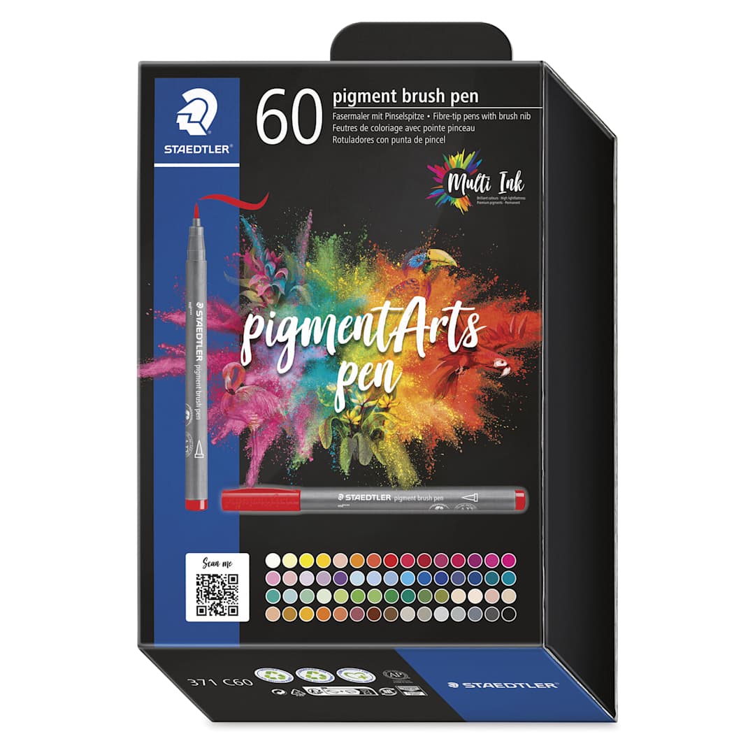 Open in modal - Staedtler Pigment Arts Brush Pens - Assorted Colors, Set of 60, front of the packaging