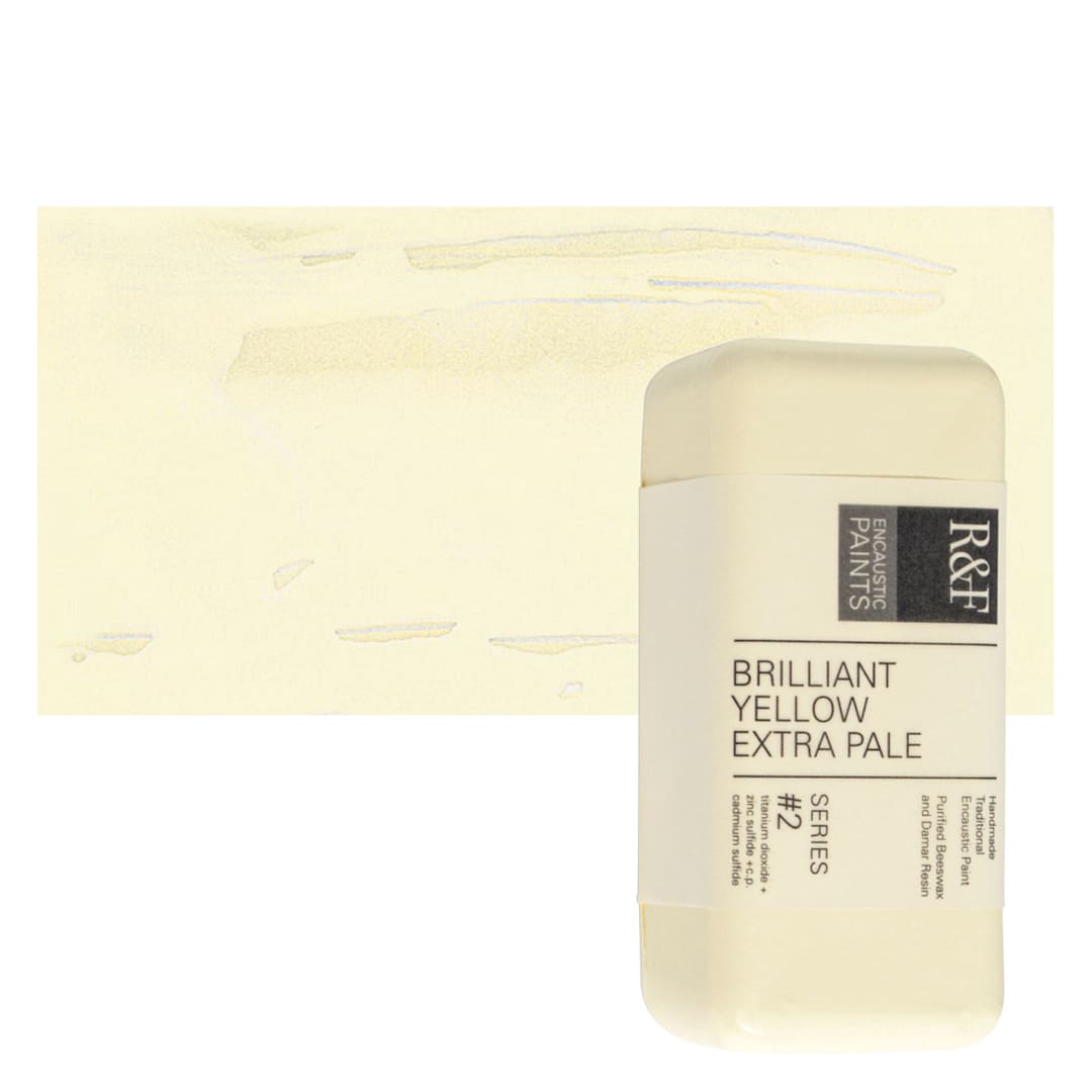 Open in modal - R&F Encaustic Paint Block - Brilliant Yellow Extra Pale, 104 ml block and swatch