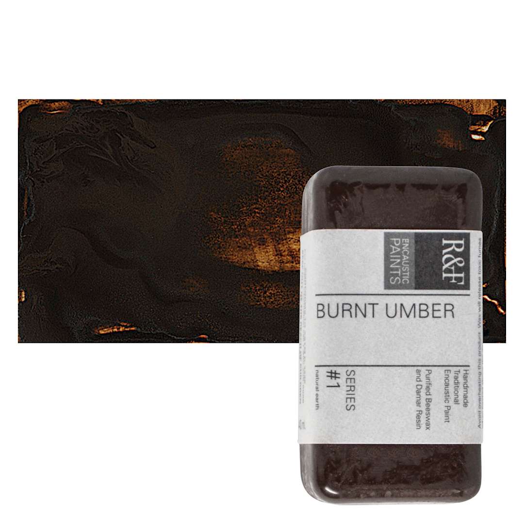Open in modal - R&F Encaustic Paint Block - Burnt Umber, 40 ml block and swatch