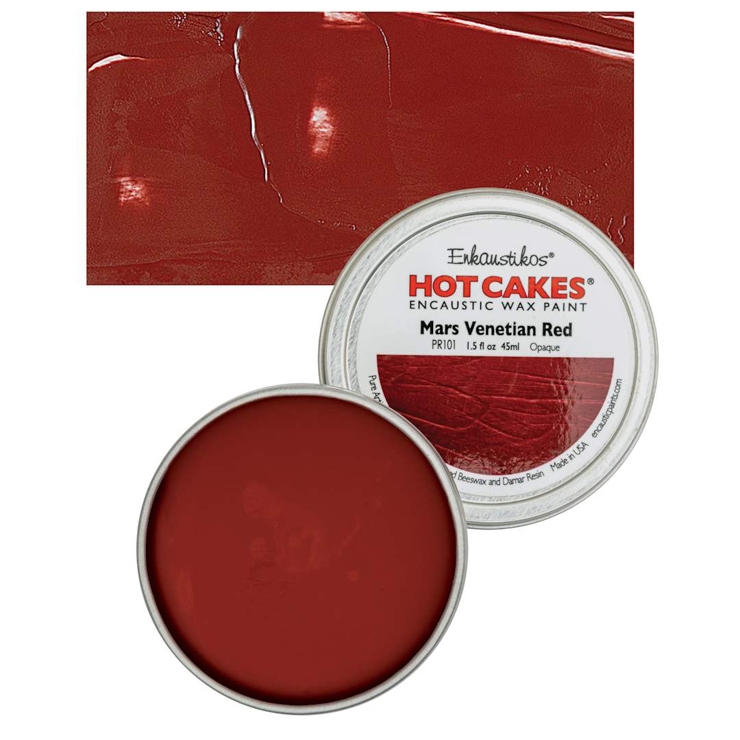 Open in modal - Enkaustikos Hot Cakes Encaustic Wax Paint - Mars Venetian Red, 45 ml tin and swatch