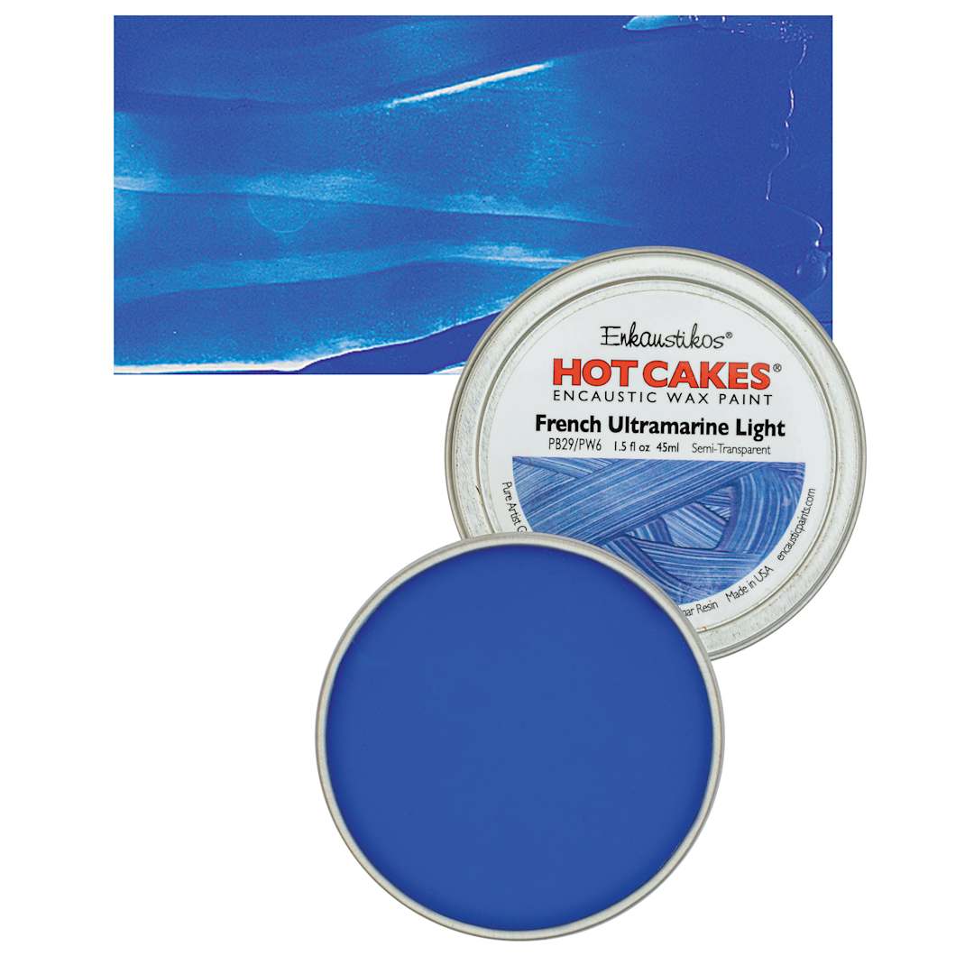 Open in modal - Enkaustikos Hot Cakes Encaustic Wax Paint - French Ultramarine Light, 45 ml tin and swatch