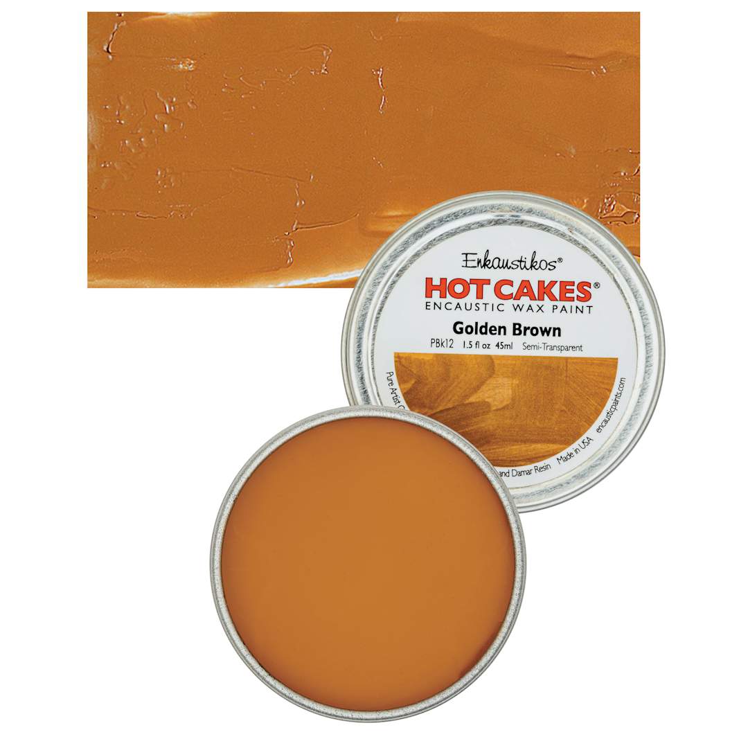 Open in modal - Enkaustikos Hot Cakes Encaustic Wax Paint - Golden Brown, 45 ml tin and swatch