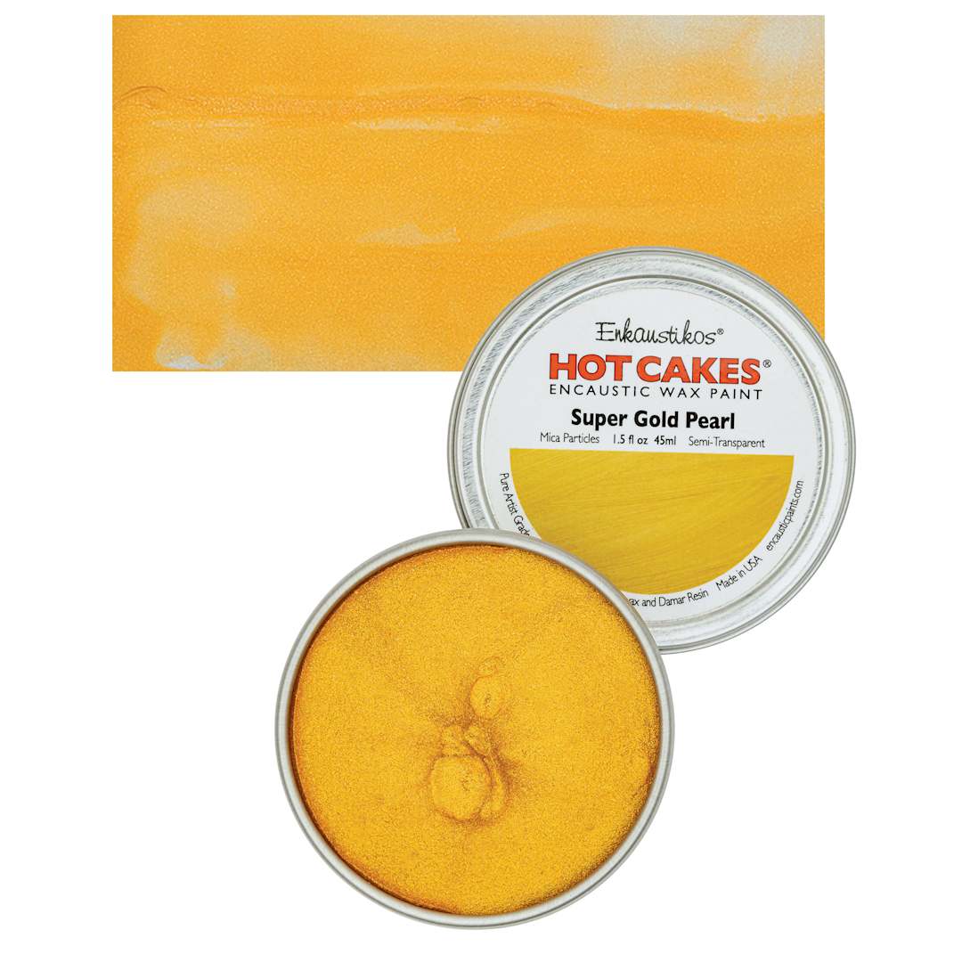 Open in modal - Enkaustikos Hot Cakes Encaustic Wax Paint - Super Gold Pearl, 45 ml tin and swatch