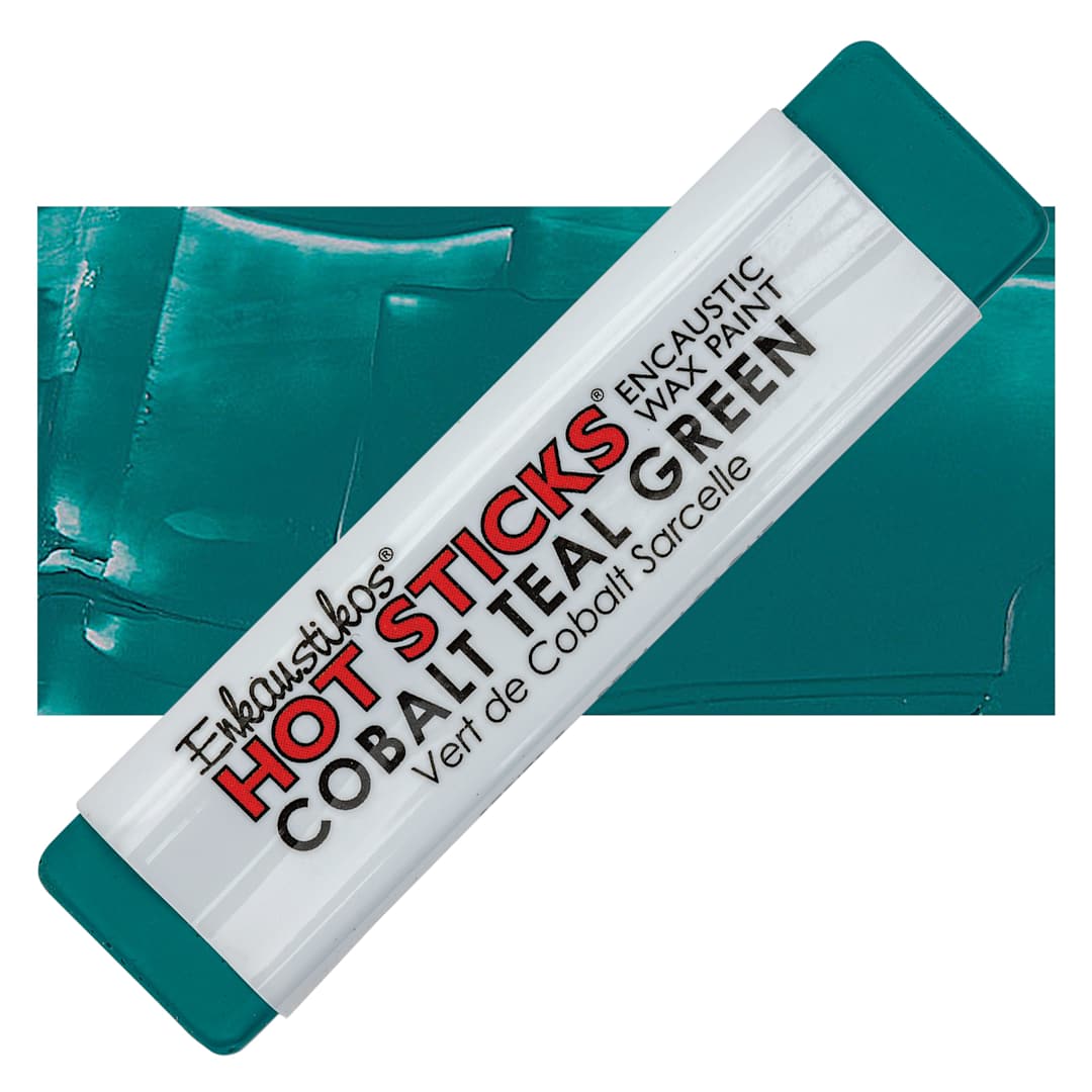 Open in modal - Enkaustikos Hot Sticks Encaustic Wax Paint - Cobalt Teal Green, 13 ml stick and swatch