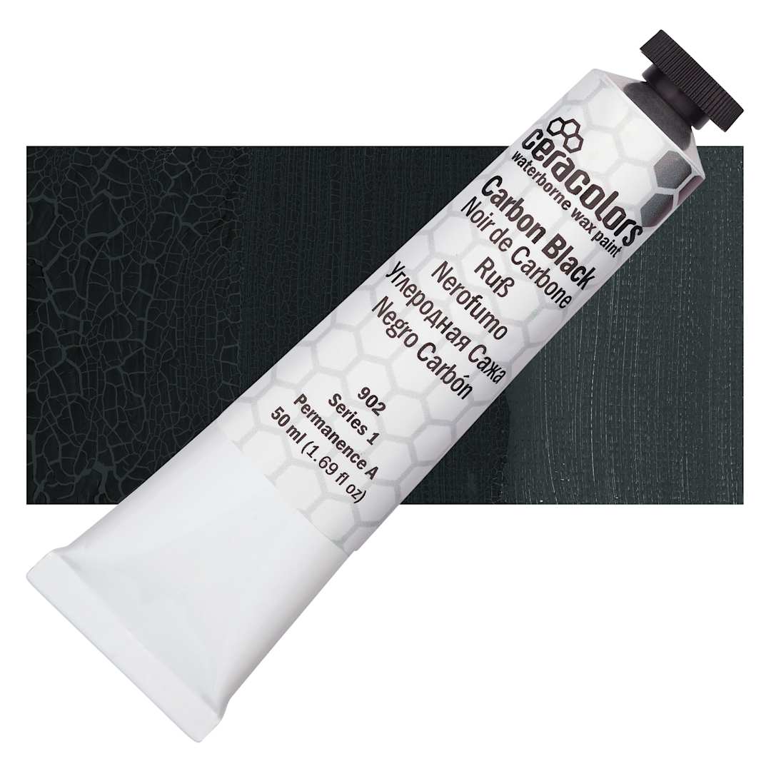 Open in modal - Ceracolors Waterborne Wax Paint - Carbon Black - Tube and Swatch
