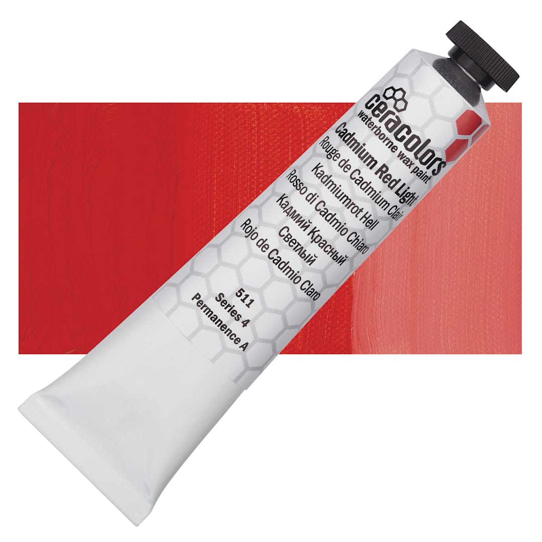 Open in modal - Ceracolors Waterborne Wax Paint - Cadmium Red Light - Tube and Swatch
