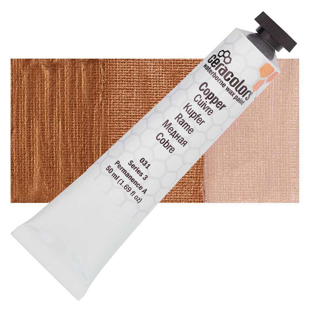Open in modal - Ceracolors Waterborne Wax Paint - Copper - Tube and Swatch