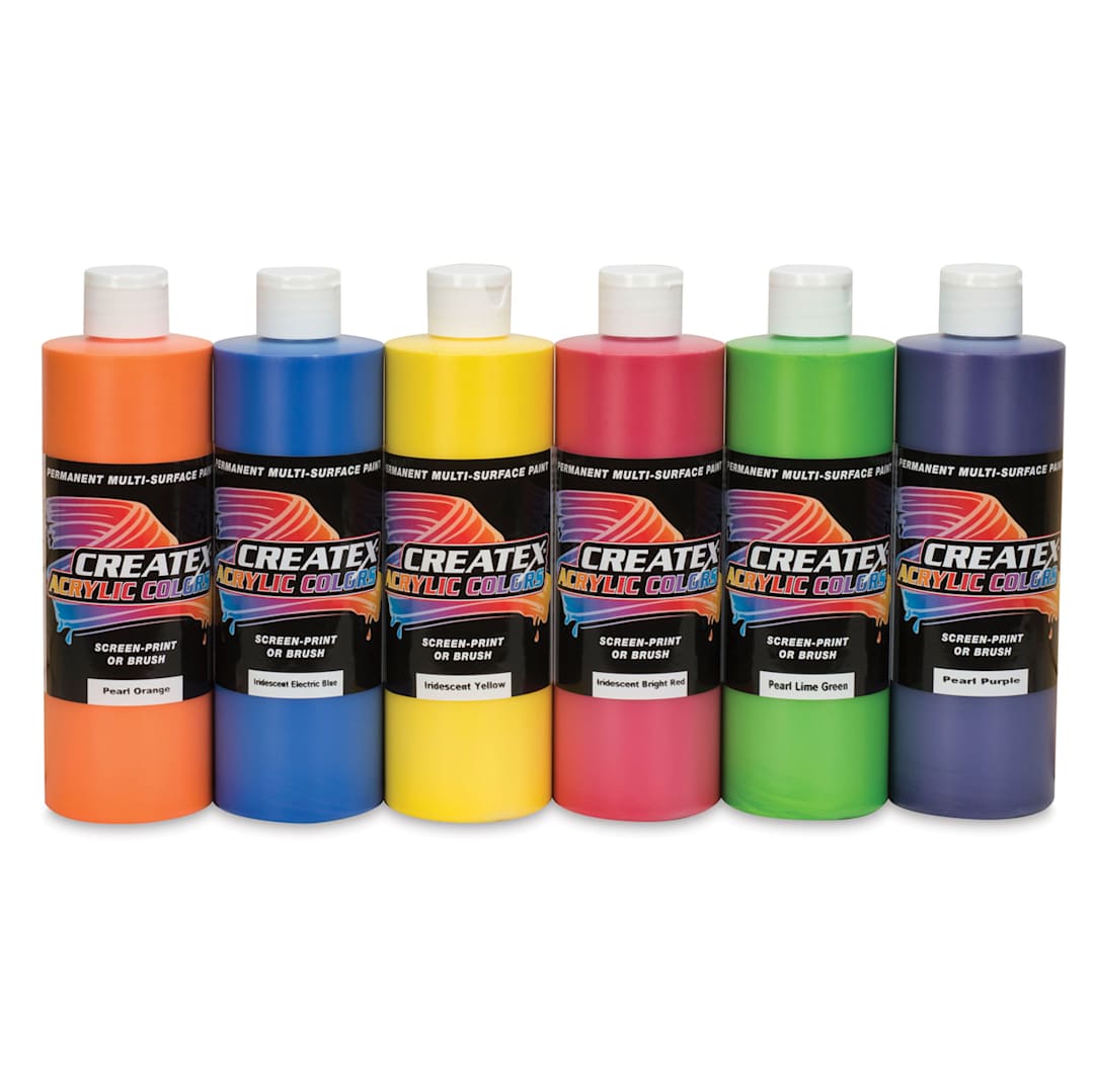 Open in modal - Createx Acrylics - Pearl and Iridescent colors, Set of 6 Pint bottles shown