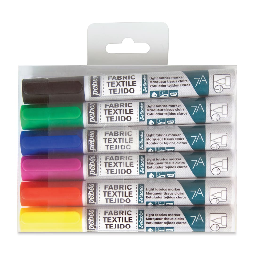 Open in modal - Pebeo 7A Light Fabric Brush Markers - Set of 6, Classic Colors, 1 mm (In packaging)