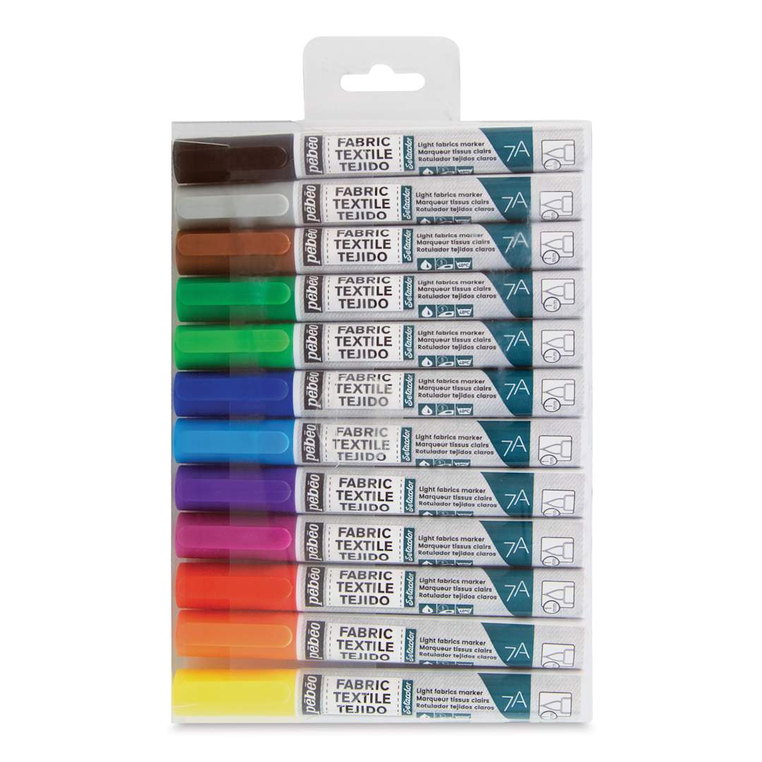 Open in modal - Pebeo 7A Light Fabric Brush Markers - Set of 12, Classic Colors, 1 mm (In packaging)