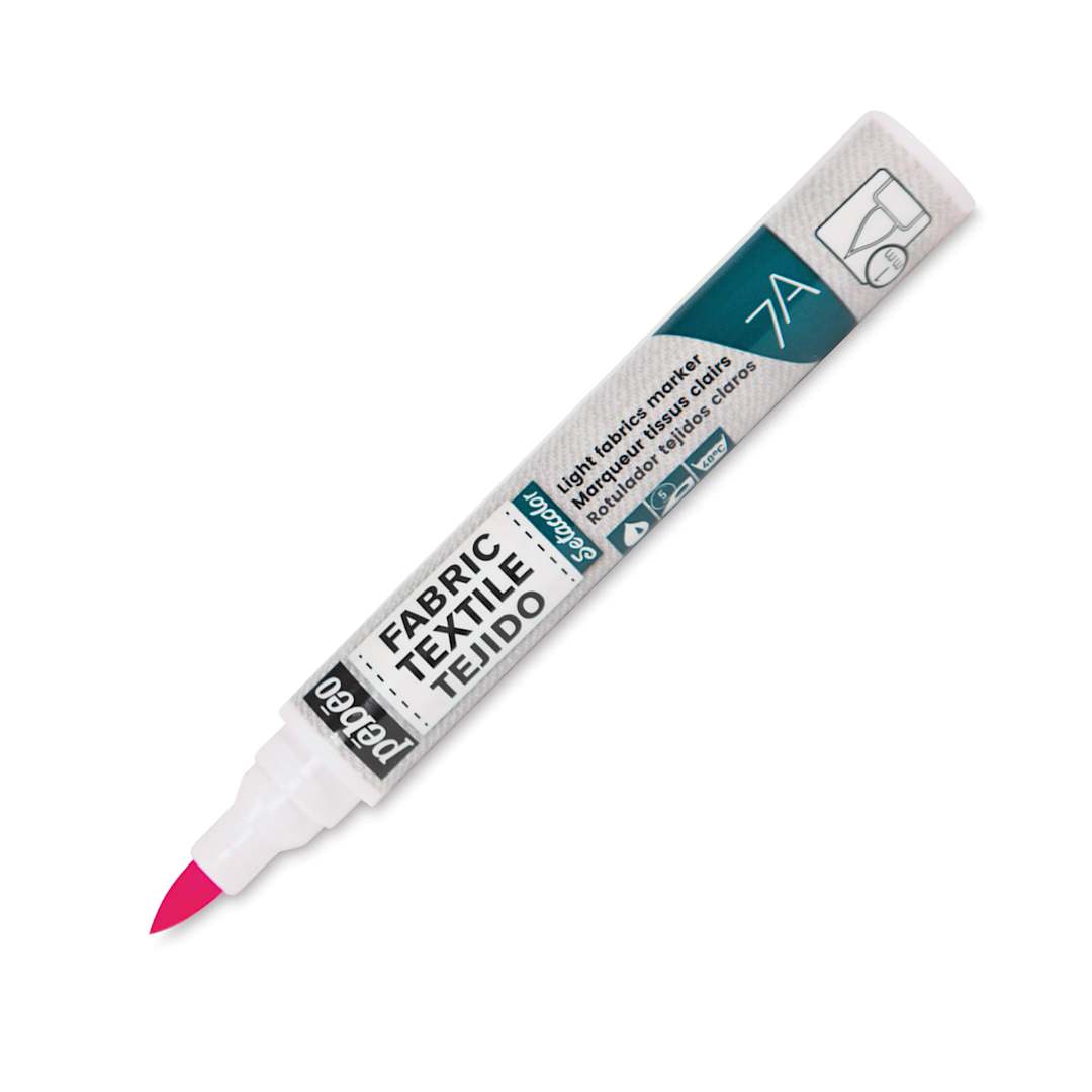 Open in modal - Pebeo 7A Light Fabric Brush Marker - Fluorescent Pink, 1 mm (Cap off)