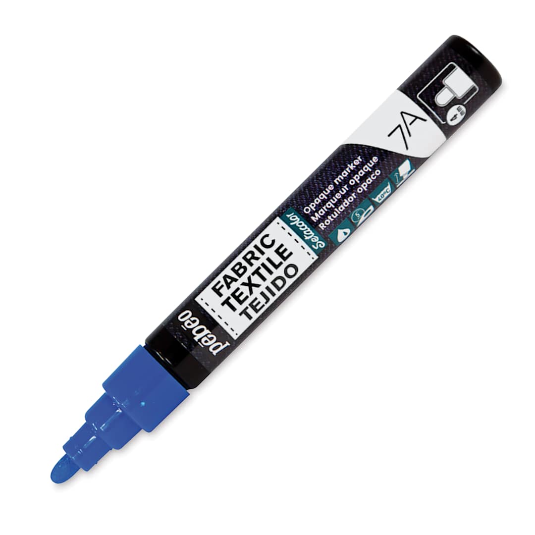 Open in modal - Pebeo 7A Opaque Fabric Marker - Blue, 4 mm (Cap off)