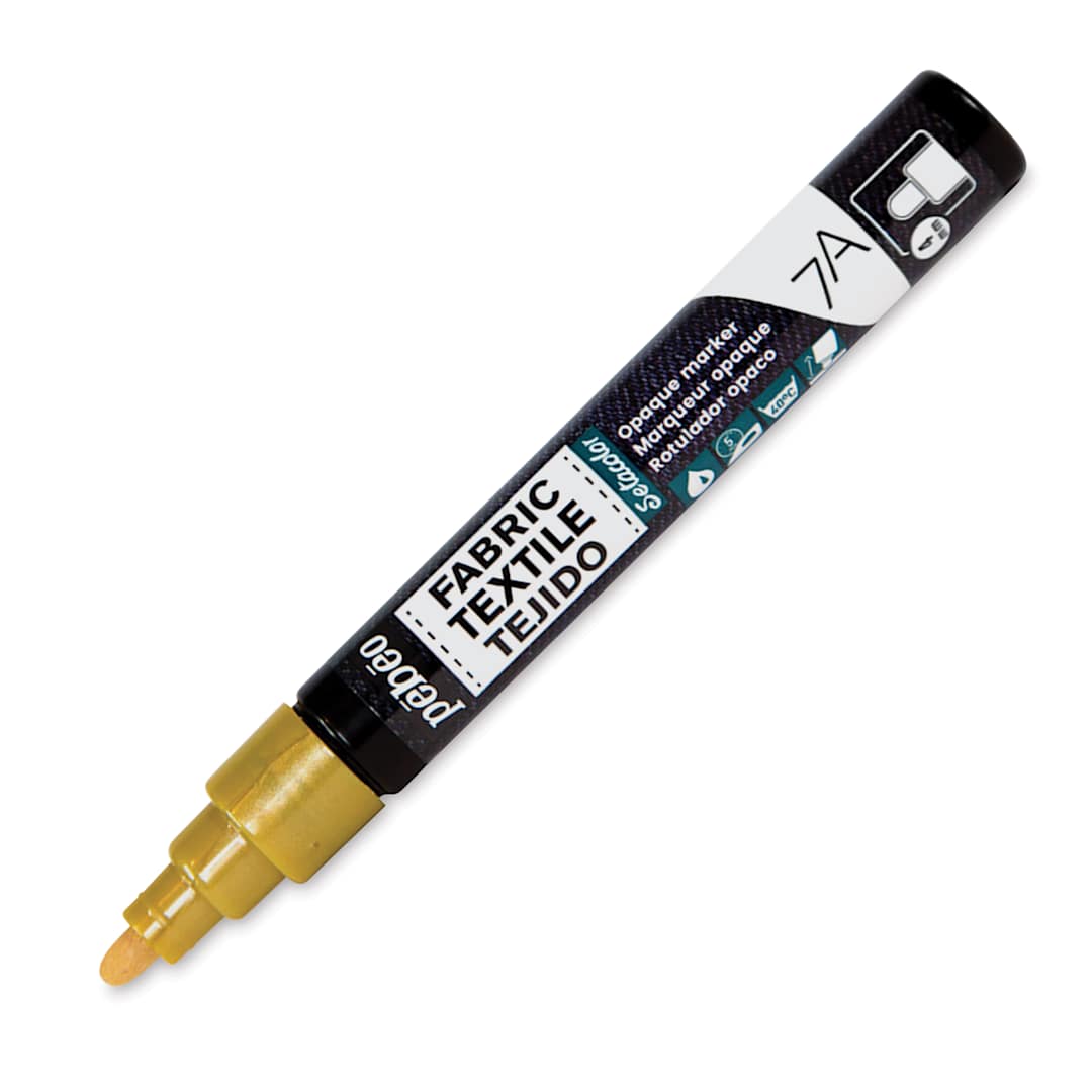 Open in modal - Pebeo 7A Opaque Fabric Marker - Gold, 4 mm (Cap off)