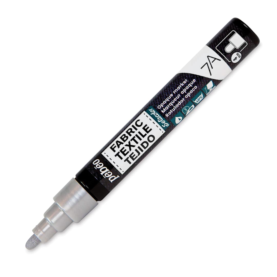 Open in modal - Pebeo 7A Opaque Fabric Marker - Silver, 4 mm (Cap off)