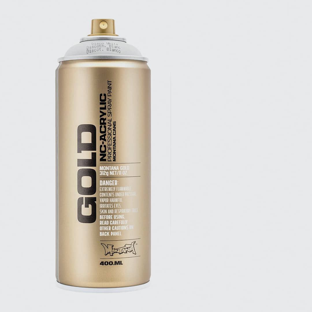 Open in modal - Montana Gold Acrylic Fluorescent Spray Paint - Disco White, 400 ml can (Spray can with color swatch)