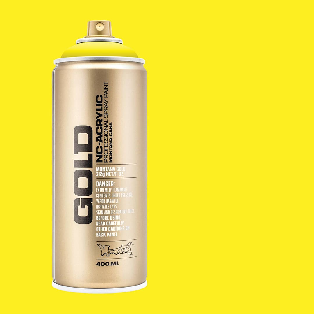 Open in modal - Montana Gold Acrylic Professional Spray Paint - 100% Yellow, 400 ml (Spray can with color swatch)