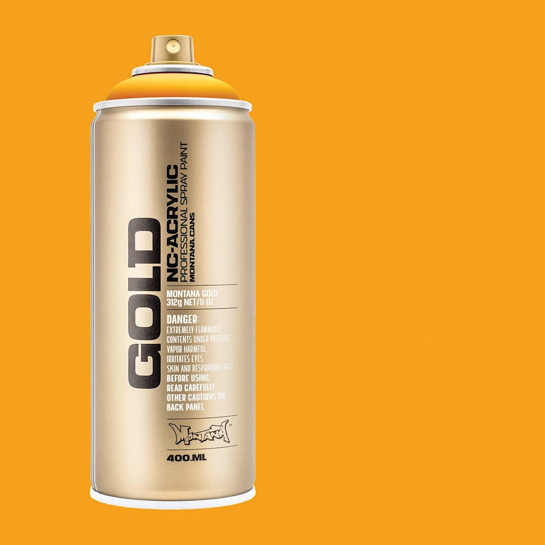 Open in modal - Montana Gold Acrylic Professional Spray Paint - Yolk, 400 ml (Spray can with color swatch)