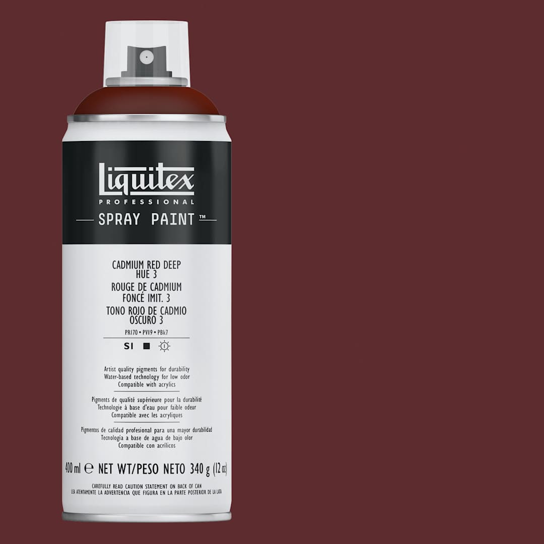 Open in modal - Liquitex Professional Spray Paint - Cadmium Red Deep Hue 3, 400 ml can and swatch