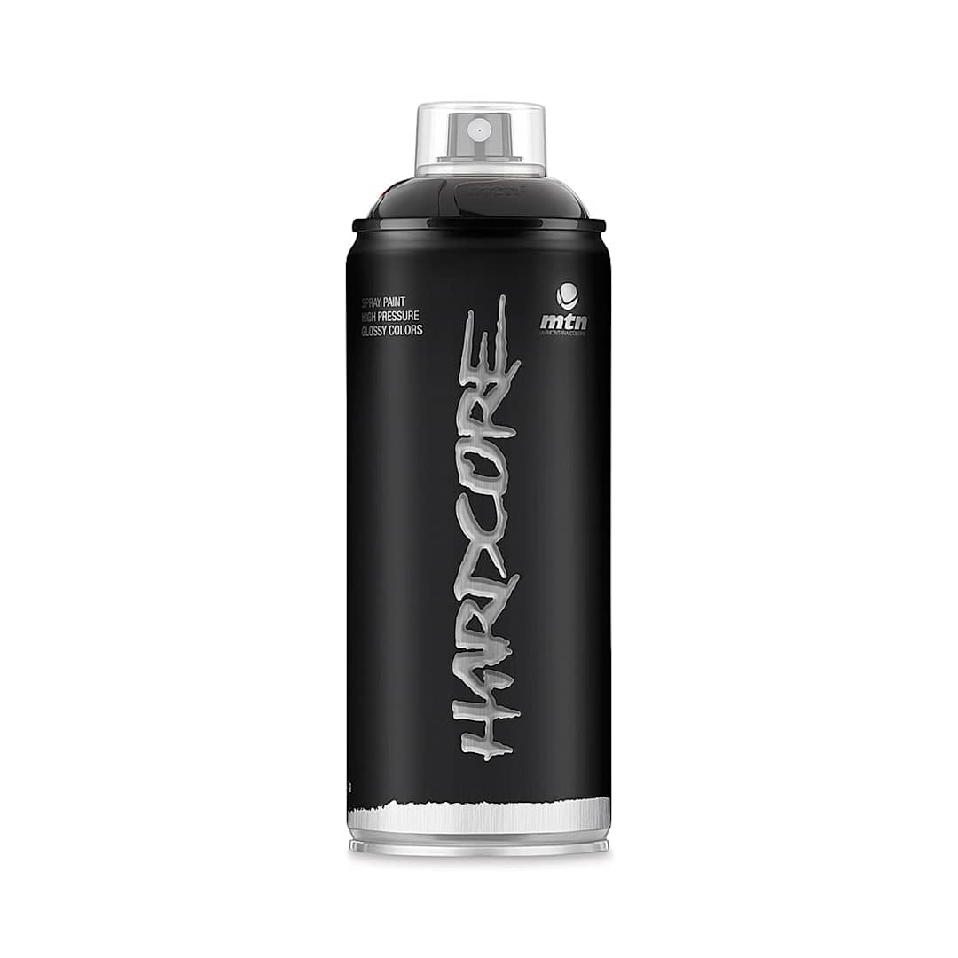 Open in modal - MTN Hardcore 2 Spray Paint - Spray can of Satin finish Black shown uncapped