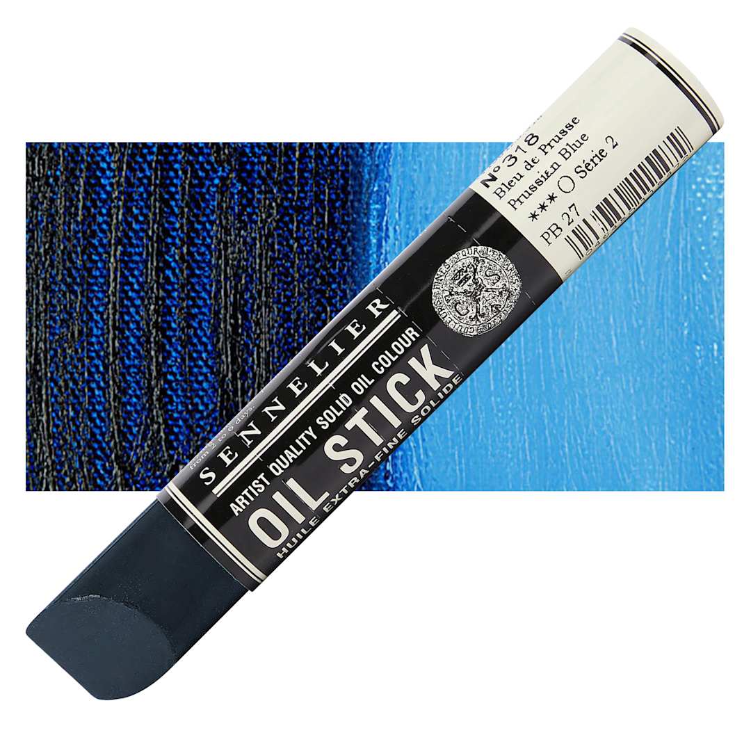 Open in modal - Sennelier Artists' Oil Stick - Prussian Blue 38 ml stick and swatch