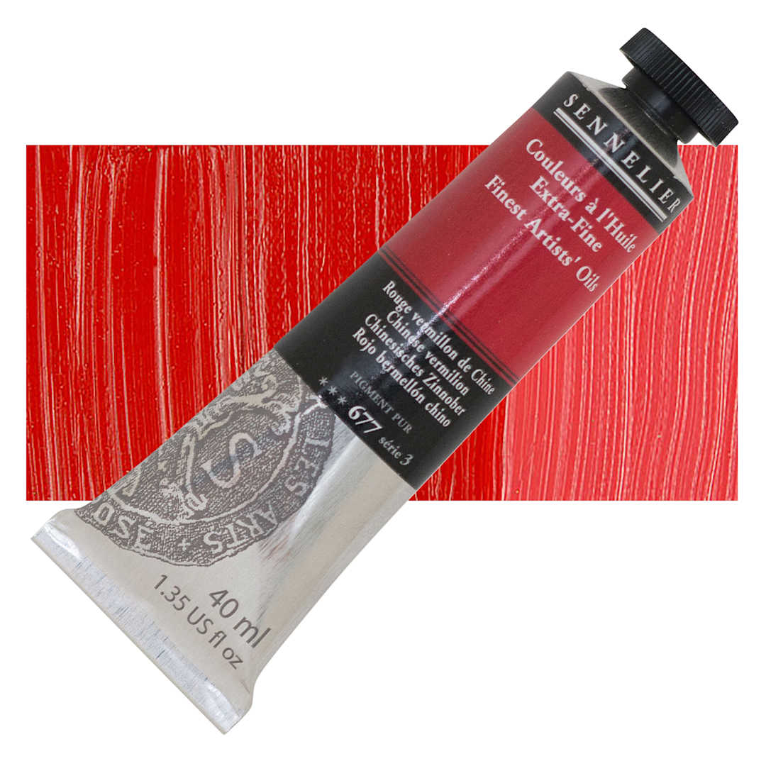 Open in modal - Sennelier Artists' Extra Fine Oil Paint - Chinese Vermilion, 40 ml tube and swatch