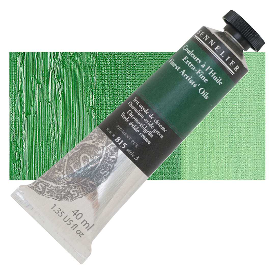 Open in modal - Sennelier Artists' Extra Fine Oil Paint - Chromium Oxide Green, 40 ml tube and swatch