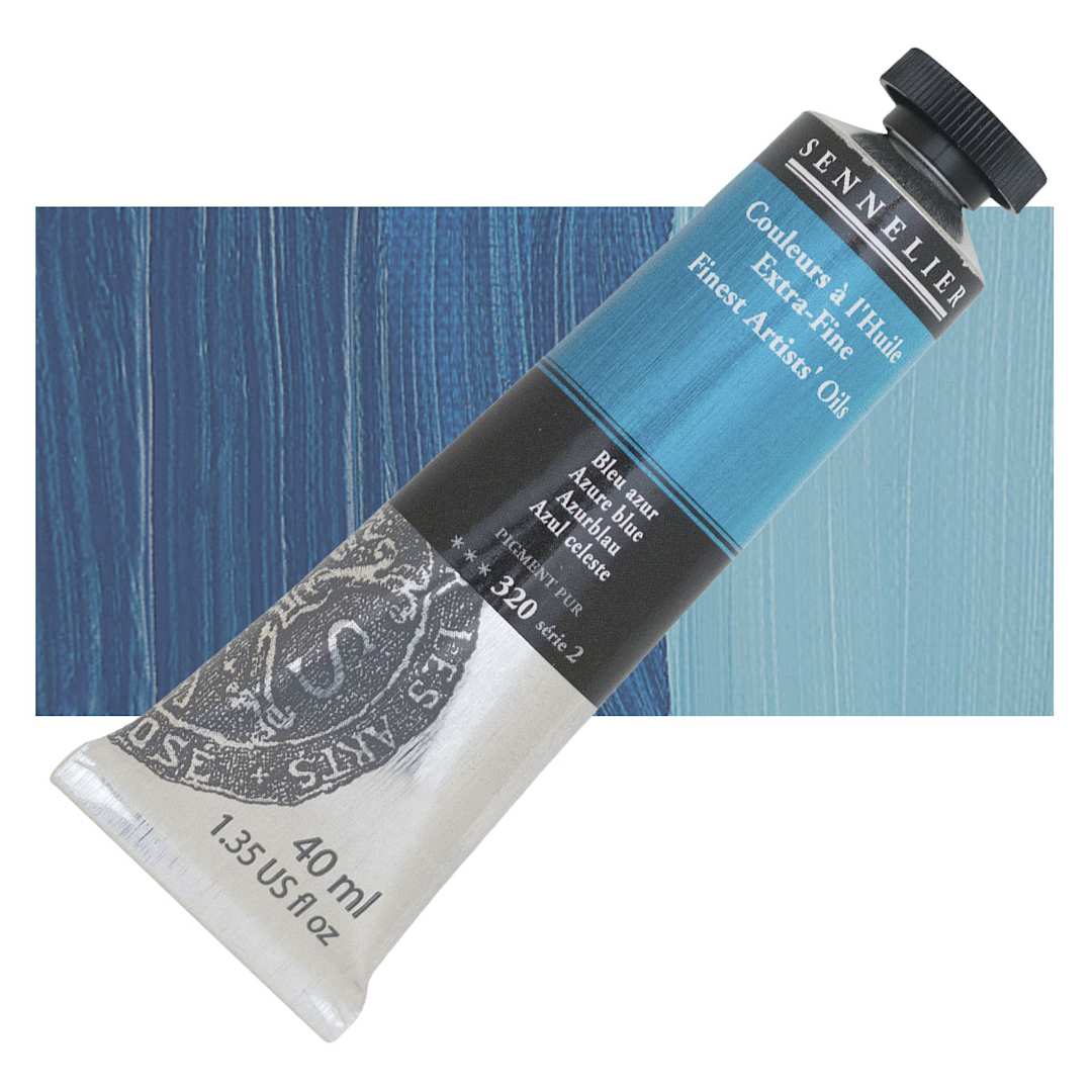 Open in modal - Sennelier Artists' Extra Fine Oil Paint - Azure Blue, 40 ml tube and swatch