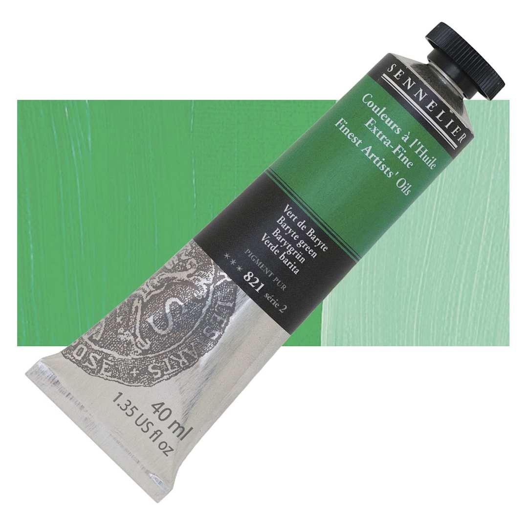 Open in modal - Sennelier Artists' Extra Fine Oil Paint - Baryte Green, 40 ml tube and swatch