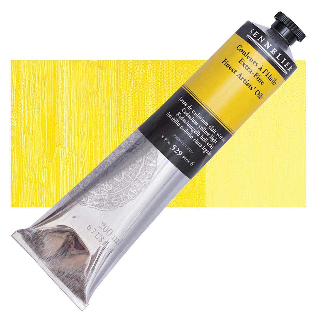 Open in modal - Sennelier Artists' Extra Fine Oil Paint - Cadmium Yellow Light, 200 ml tube and swatch
