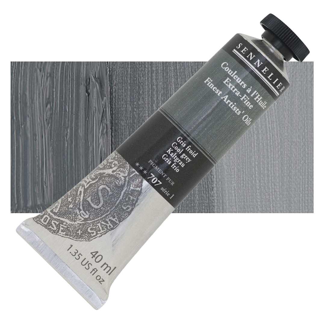 Open in modal - Sennelier Artists' Extra Fine Oil Paint - Cool Gray, 40 ml tube and swatch