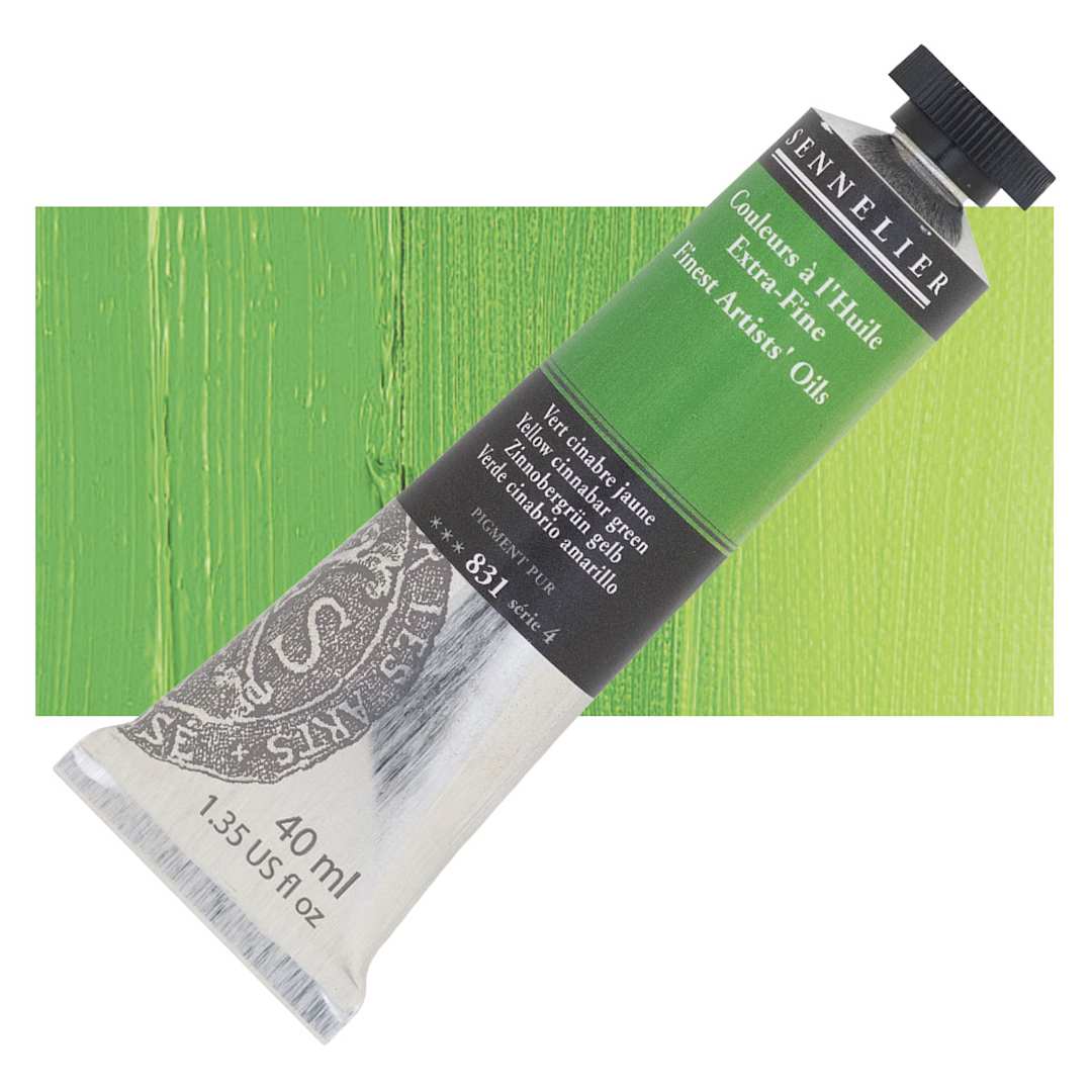 Open in modal - Sennelier Artists' Extra Fine Oil Paint - Yellow Cinnabar Green, 40 ml tube and swatch