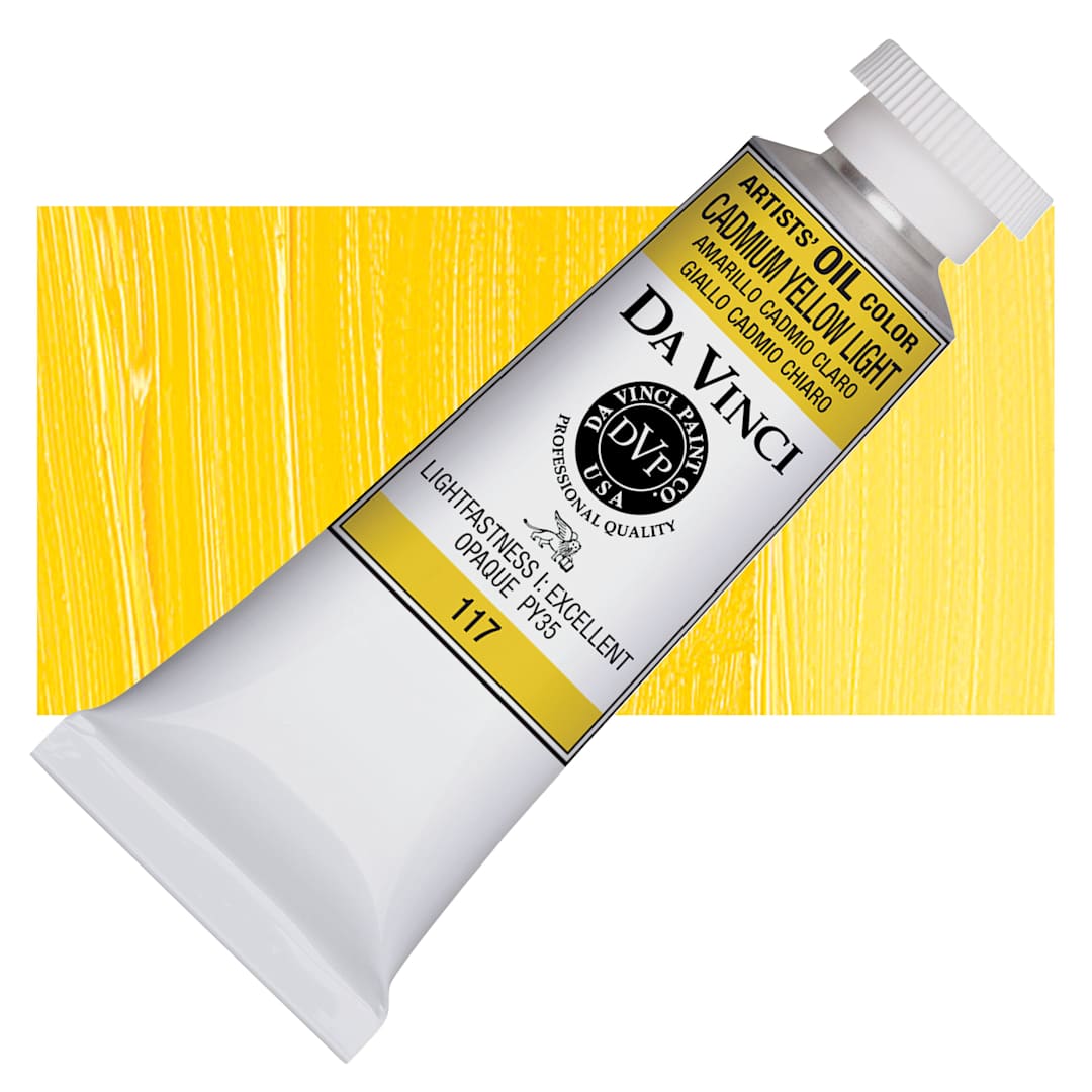 Open in modal - Da Vinci Artists' Oil Color - Cadmium Yellow Light, 37 ml Tube and swatch