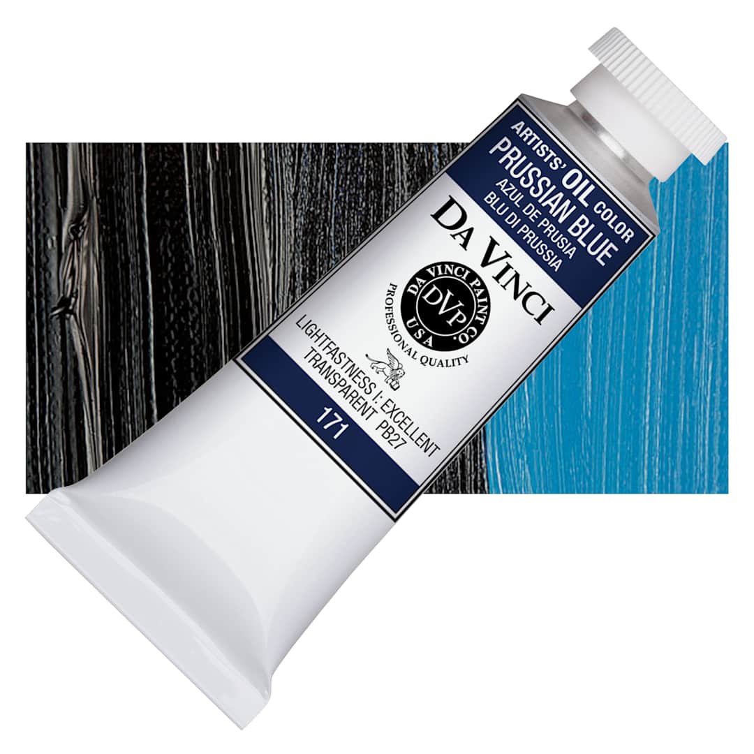 Open in modal - Da Vinci Artists' Oil Color - Prussian Blue, 37 ml Tube and swatch