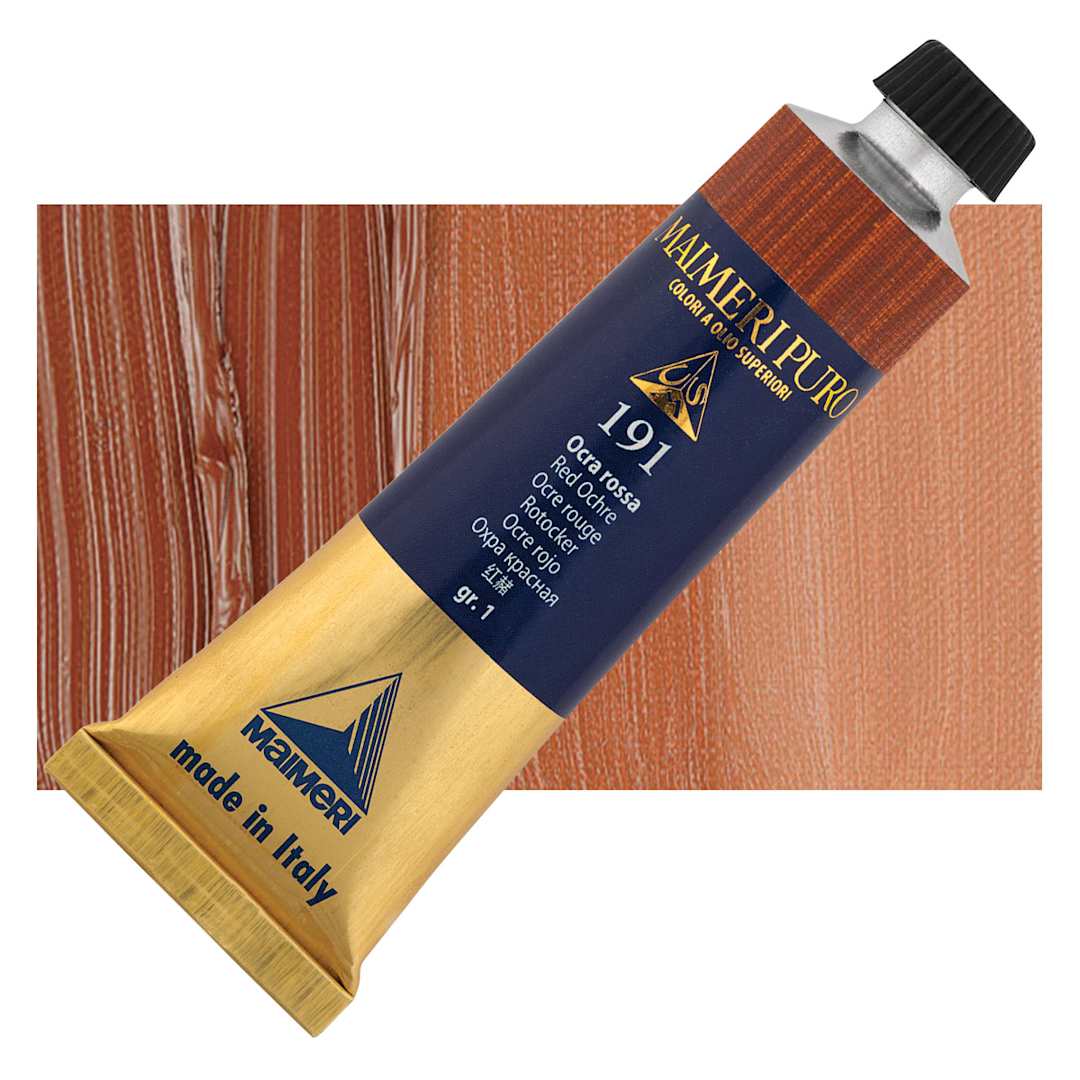 Open in modal - Maimeri Puro Oil Color - Red Ochre, 40 ml tube and swatch