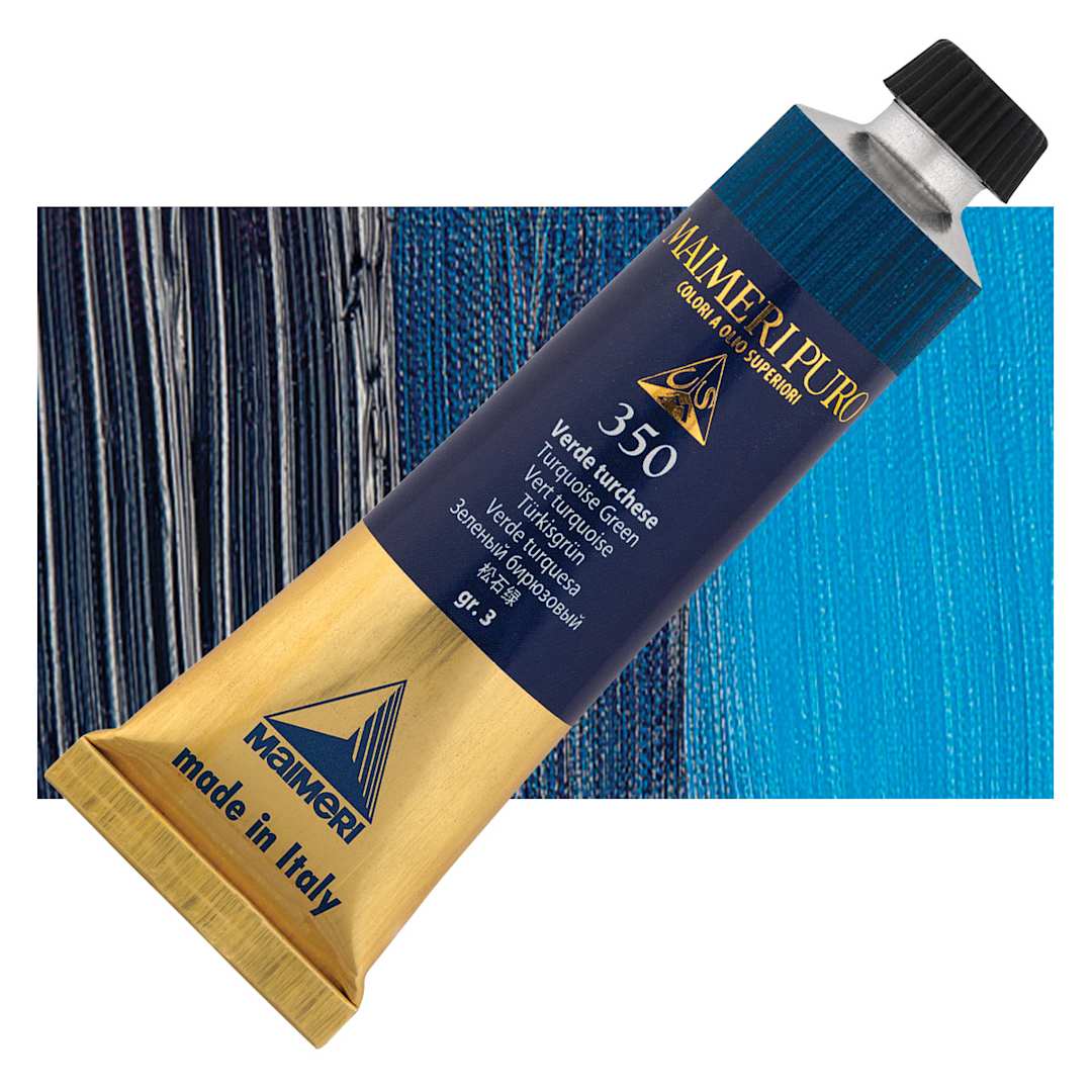 Open in modal - Maimeri Puro Oil Color - Turquoise Green, 40 ml tube and swatch