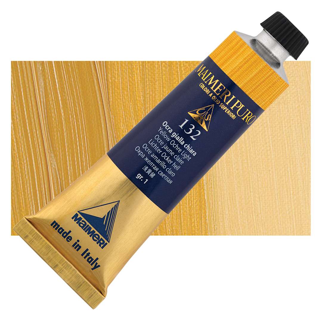 Open in modal - Maimeri Puro Oil Color - Yellow Ochre Light, 40 ml tube and swatch