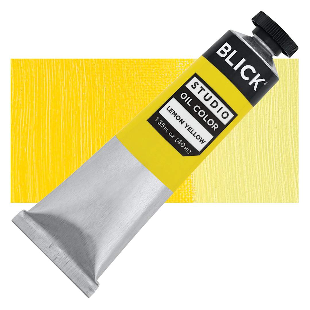 Open in modal - Blick Studio Oil Paint - Lemon Yellow, 40 ml tube and swatch