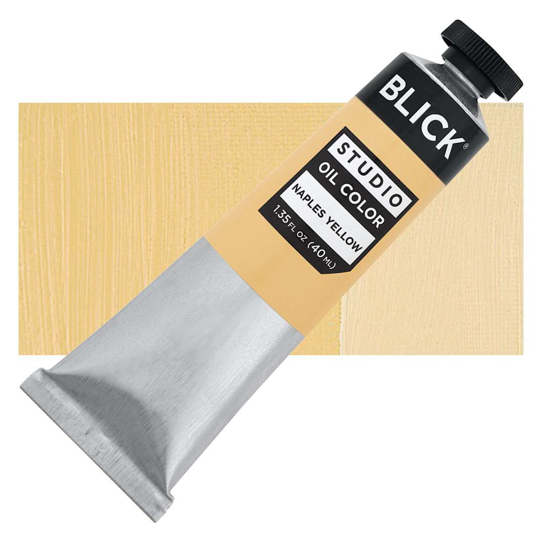 Open in modal - Blick Studio Oil Paint - Naples Yellow, 40 ml tube and swatch