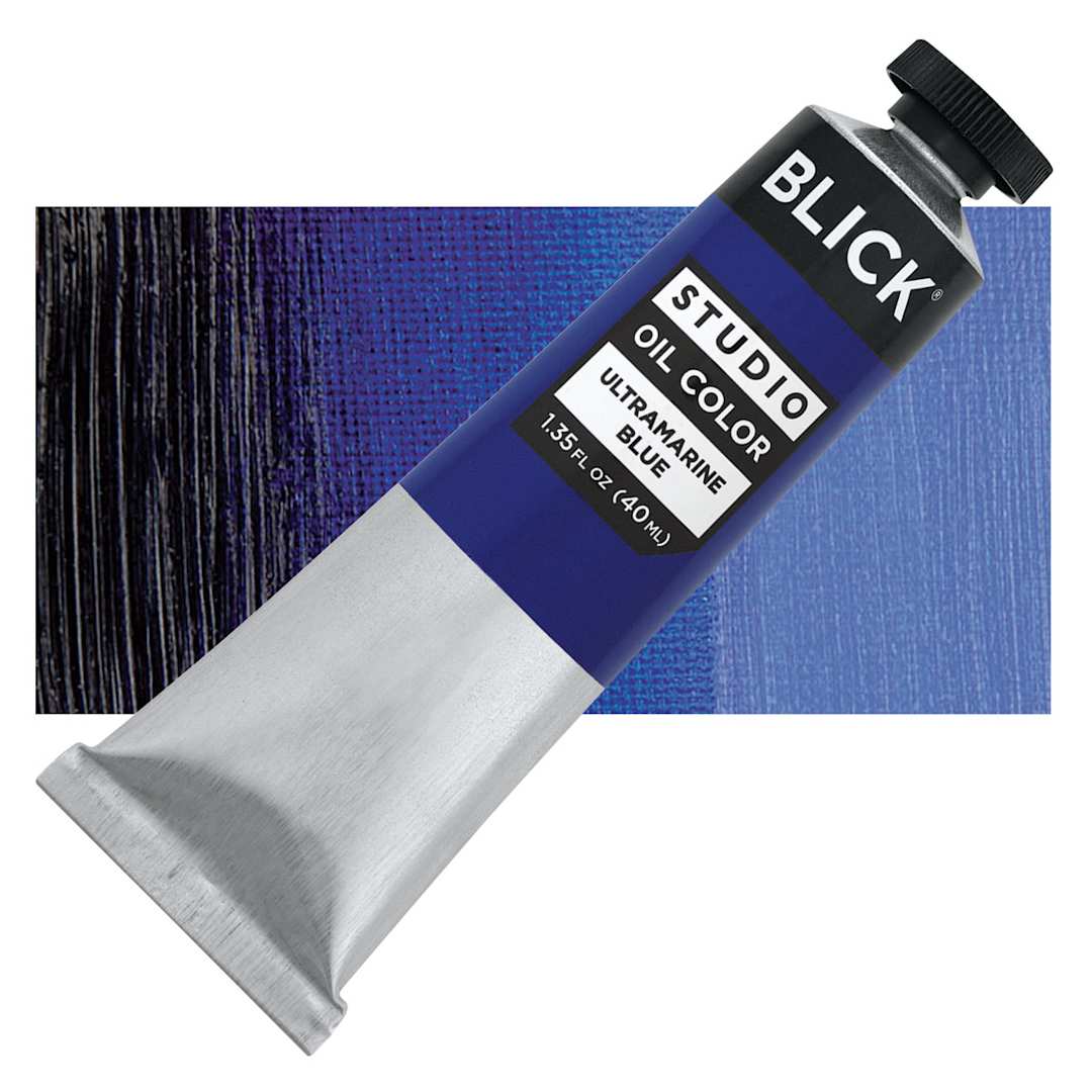 Open in modal - Blick Studio Oil Paint - Ultramarine Blue, 40 ml tube and swatch