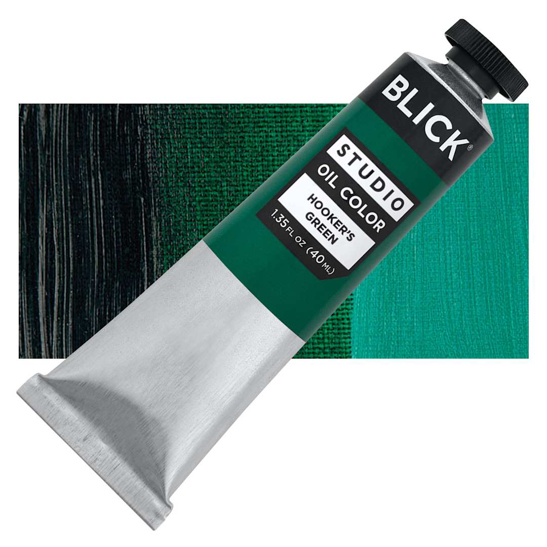 Open in modal - Blick Studio Oil Paint - Hooker's Green, 40 ml tube and swatch