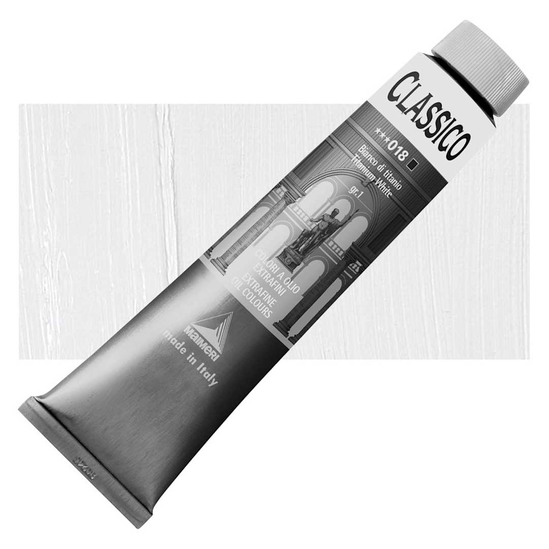 Open in modal - Maimeri Classico Oil Color - Titanium White, 200 ml tube and swatch