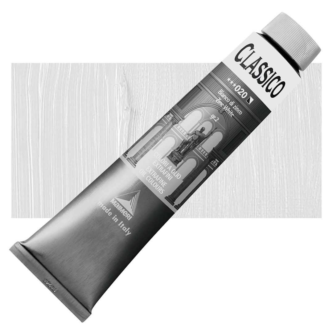 Open in modal - Maimeri Classico Oil Color - Zinc White, 200 ml tube and swatch