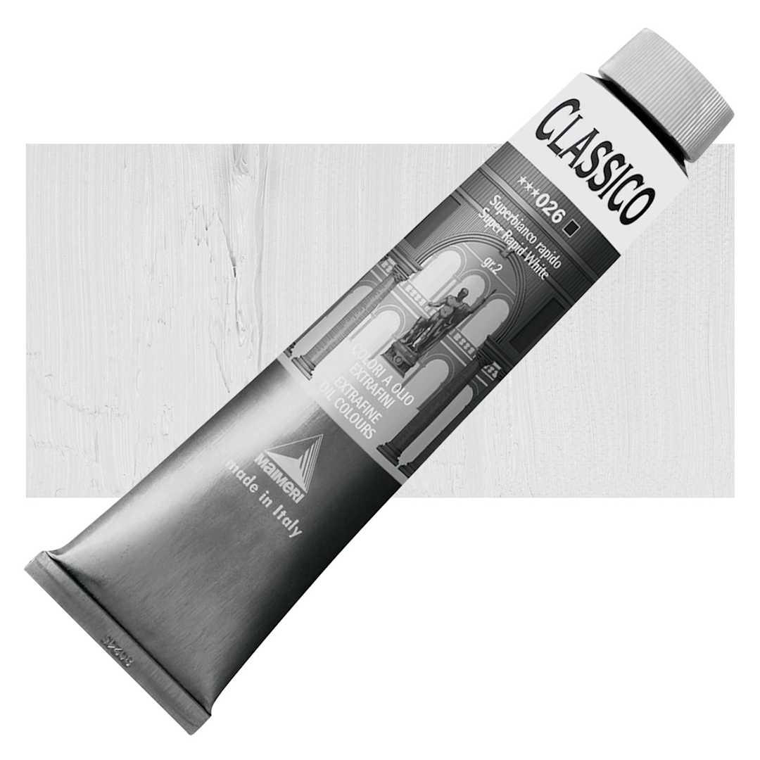 Open in modal - Maimeri Classico Oil Color - Super Rapid White, 200 ml tube and swatch