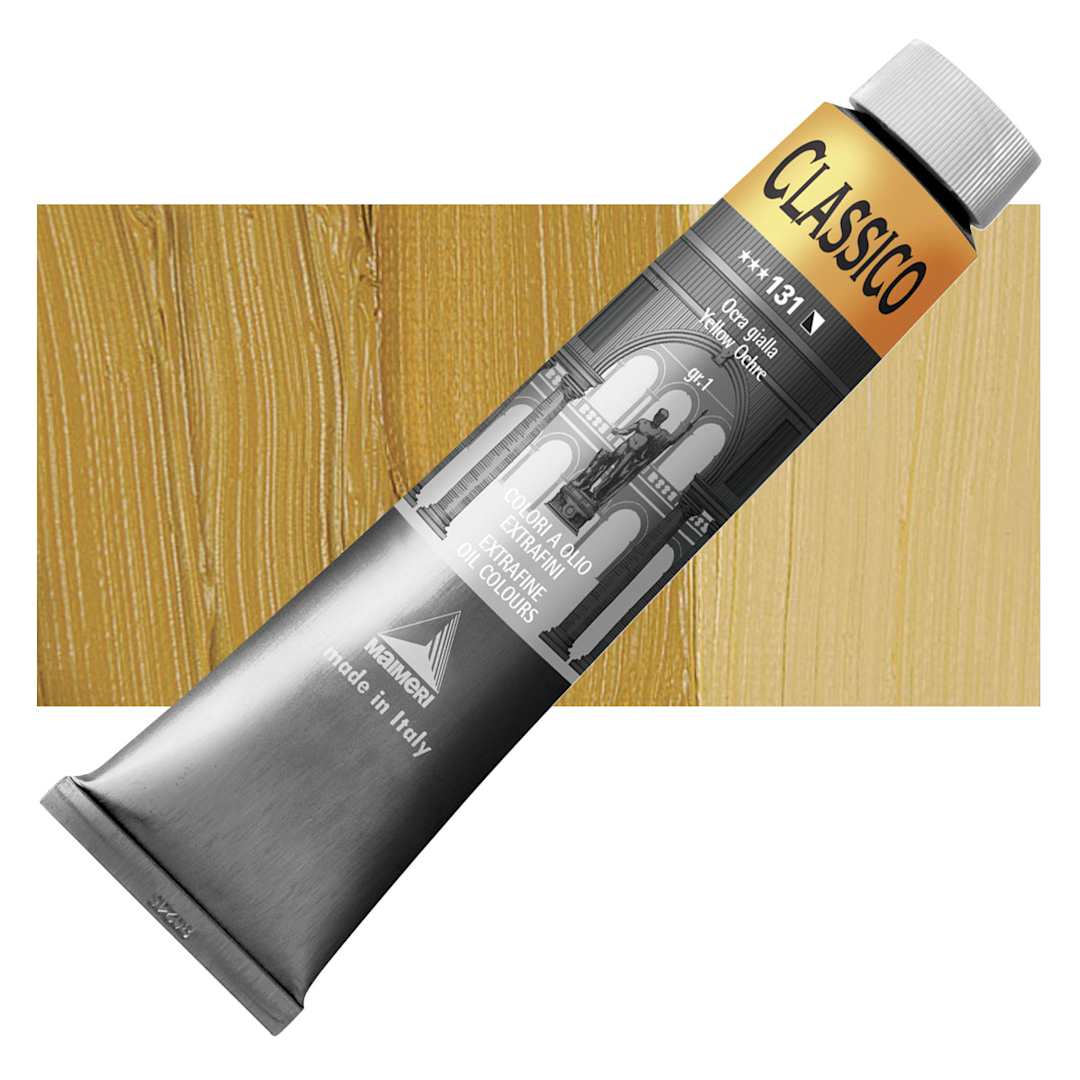 Open in modal - Maimeri Classico Oil Color - Yellow Ochre, 200 ml tube and swatch