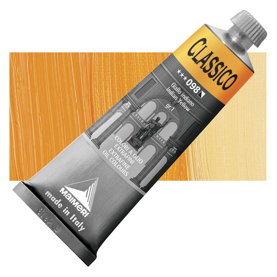 Open in modal - Maimeri Classico Oil Color - Indian Yellow, 60 ml tube and swatch