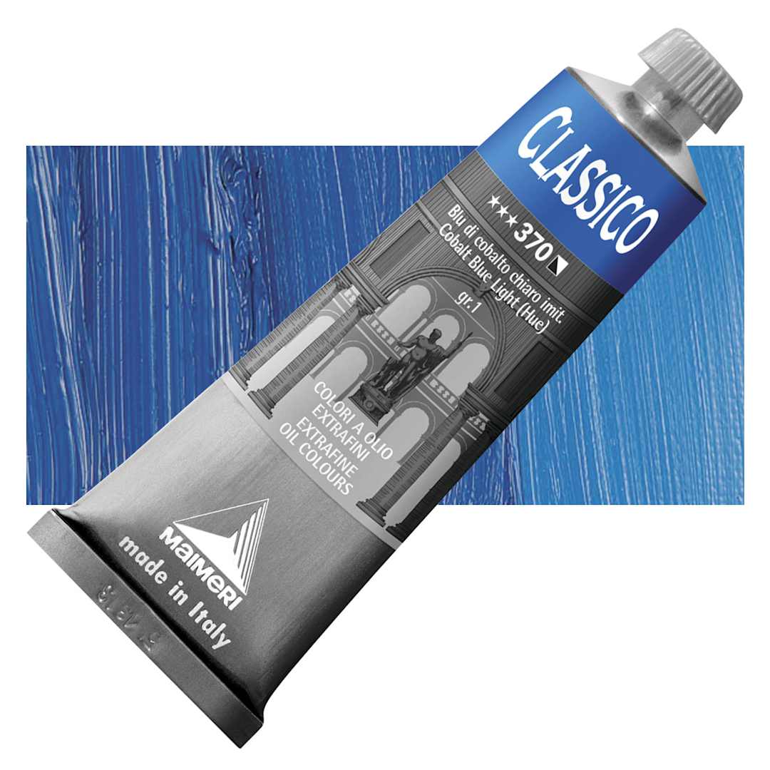 Open in modal - Maimeri Classico Oil Color - Cobalt Blue Light (Hue), 60 ml tube and swatch