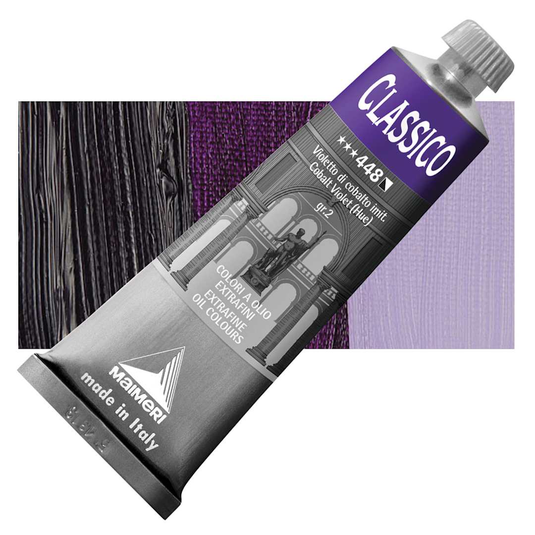 Open in modal - Maimeri Classico Oil Color - Cobalt Violet (Hue), 60 ml tube and swatch